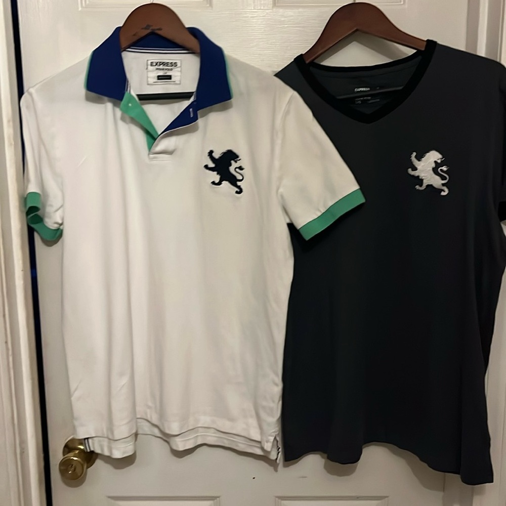 Express White and green /Black and grey Short Sleeve shirt set of 2 no stains